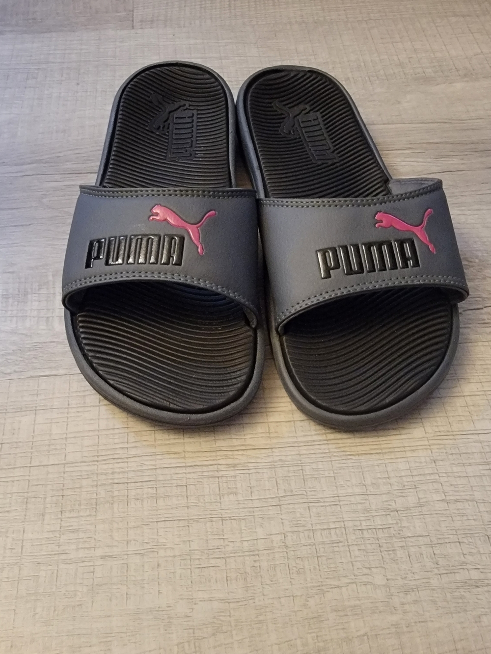 Puma Kids' Black Slides with Pink Logo